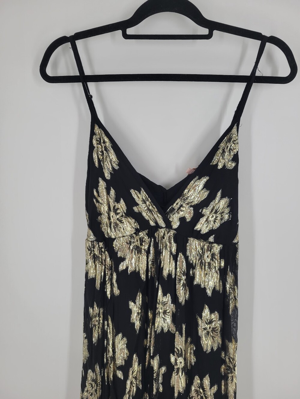 GOA Black and Gold Floral Maxi Dress Elegant Spaghetti Strap Boho Dress Size M - Picture 5 of 7